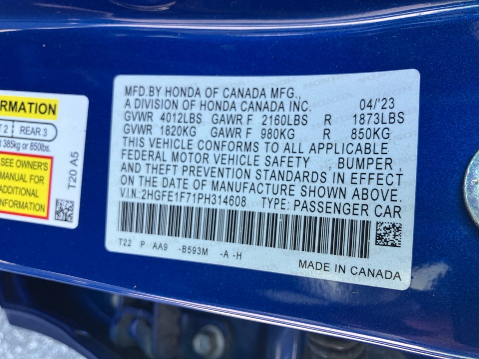 2023 Honda Civic Sedan EX w/o BSI