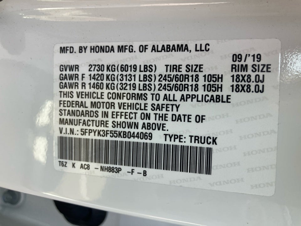 2019 Honda Ridgeline RTL