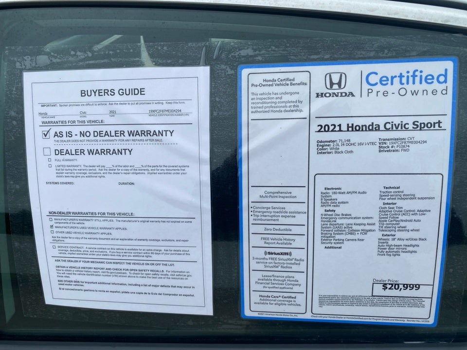 2021 Honda Civic Sedan Sport