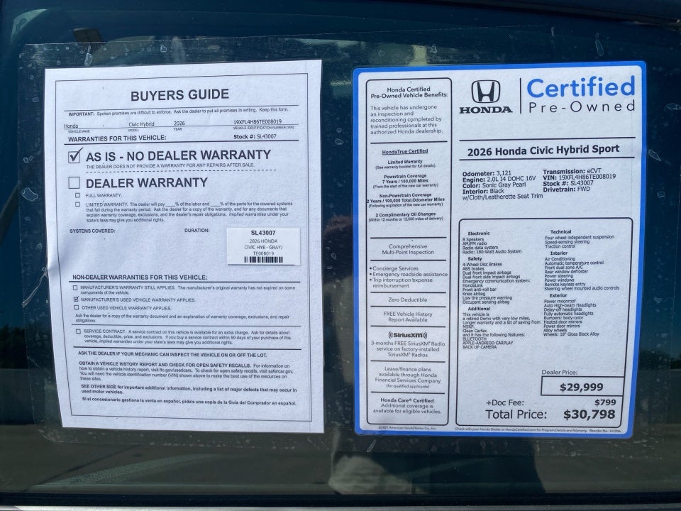 2026 Honda Civic Hybrid Sport