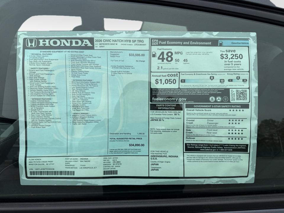 2026 Honda Civic Hybrid Sport Touring