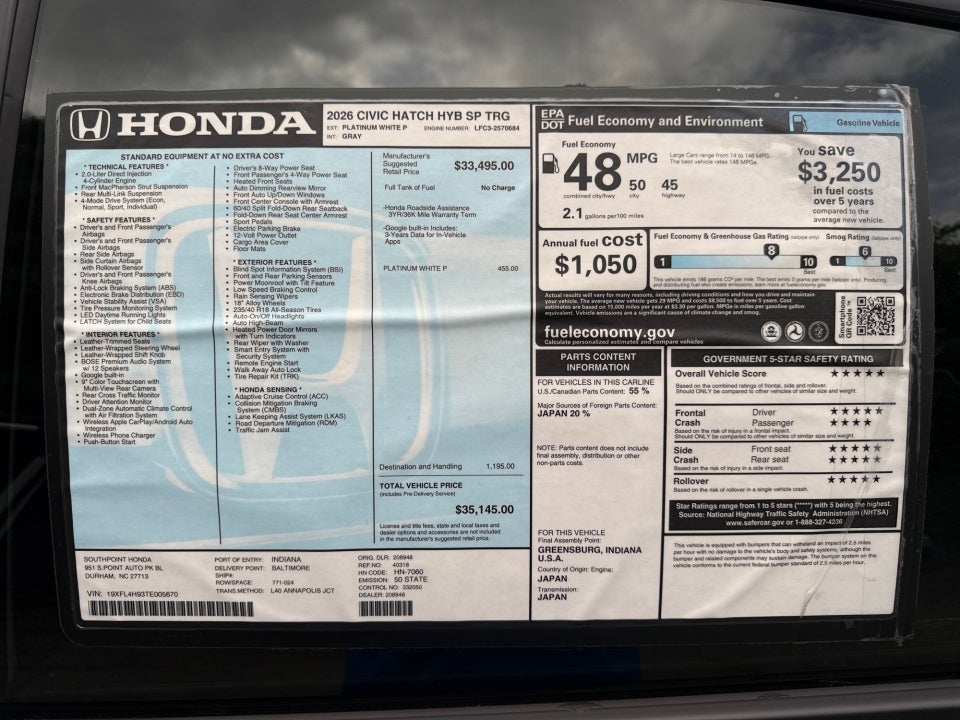 2026 Honda Civic Hybrid Sport Touring