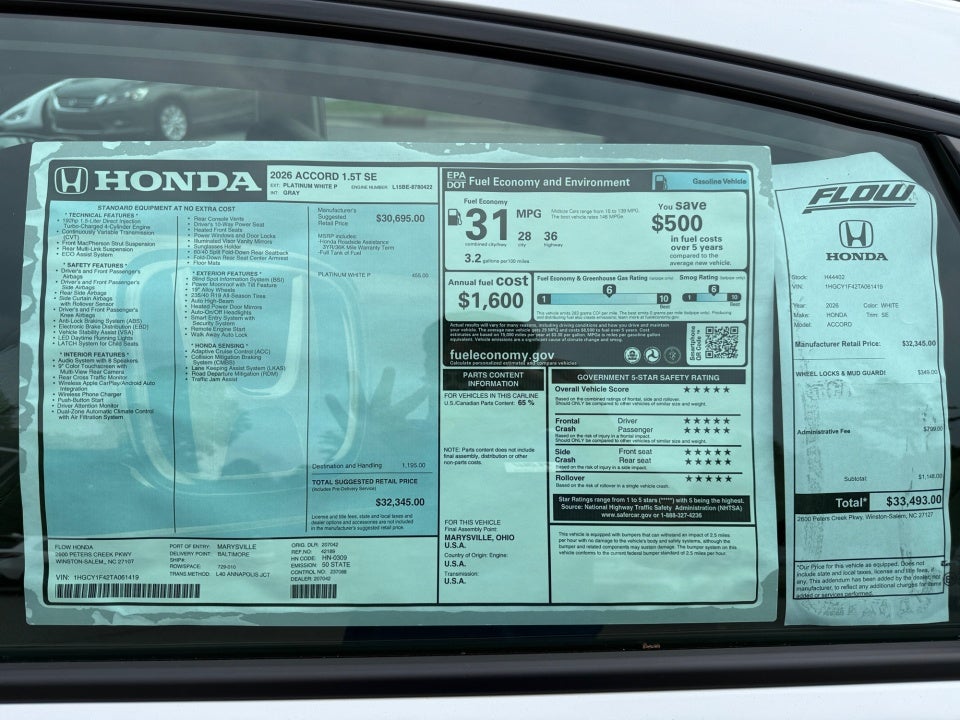 2026 Honda Accord Sedan SE