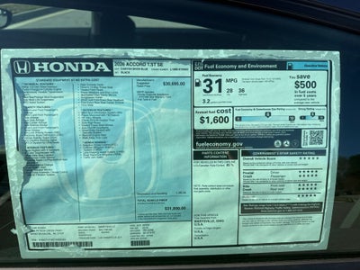 2026 Honda Accord Sedan SE