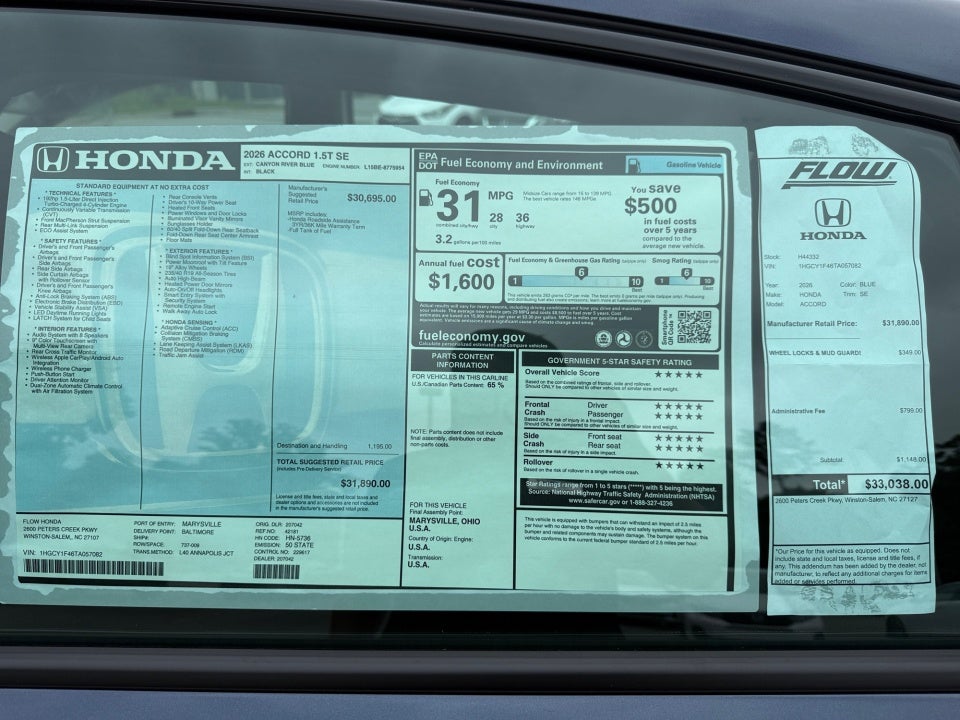 2026 Honda Accord Sedan SE