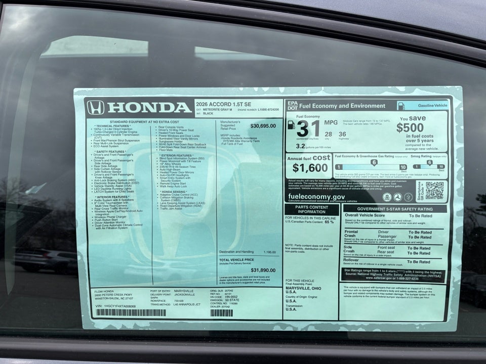 2026 Honda Accord Sedan SE