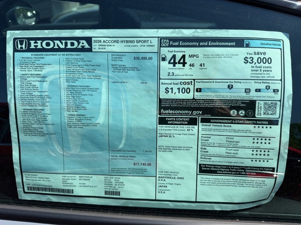 2026 Honda Accord Hybrid Sport-L