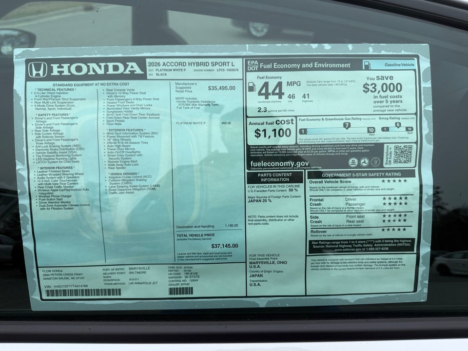 2026 Honda Accord Hybrid Sport-L