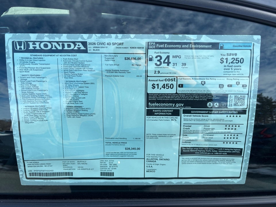 2026 Honda Civic Sedan Sport