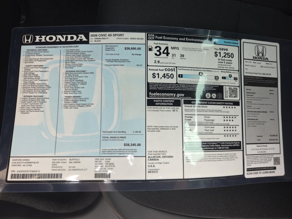 2026 Honda Civic Sedan Sport