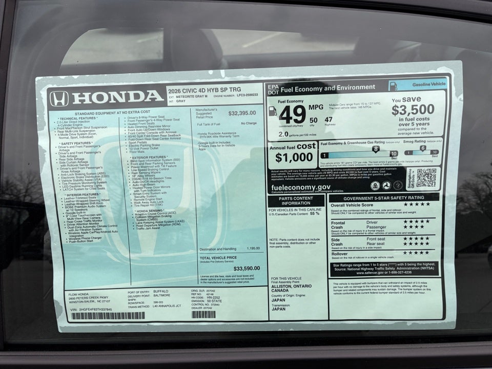 2026 Honda Civic Hybrid Sport