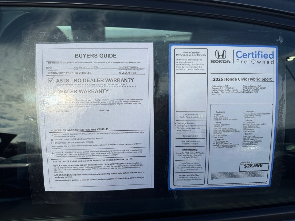 2026 Honda Civic Hybrid Sport