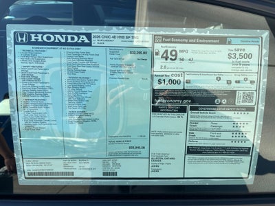 2026 Honda Civic Hybrid Sport