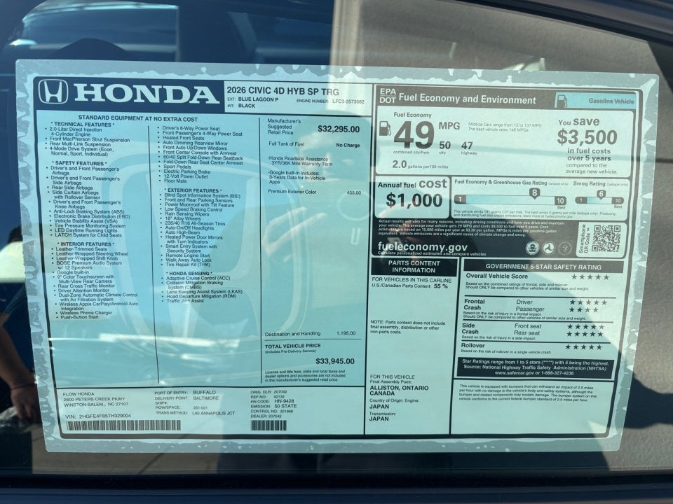 2026 Honda Civic Hybrid Sport