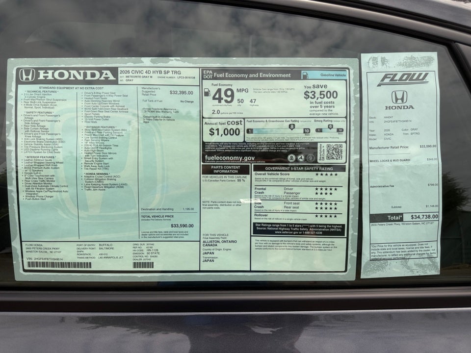 2026 Honda Civic Hybrid Sport
