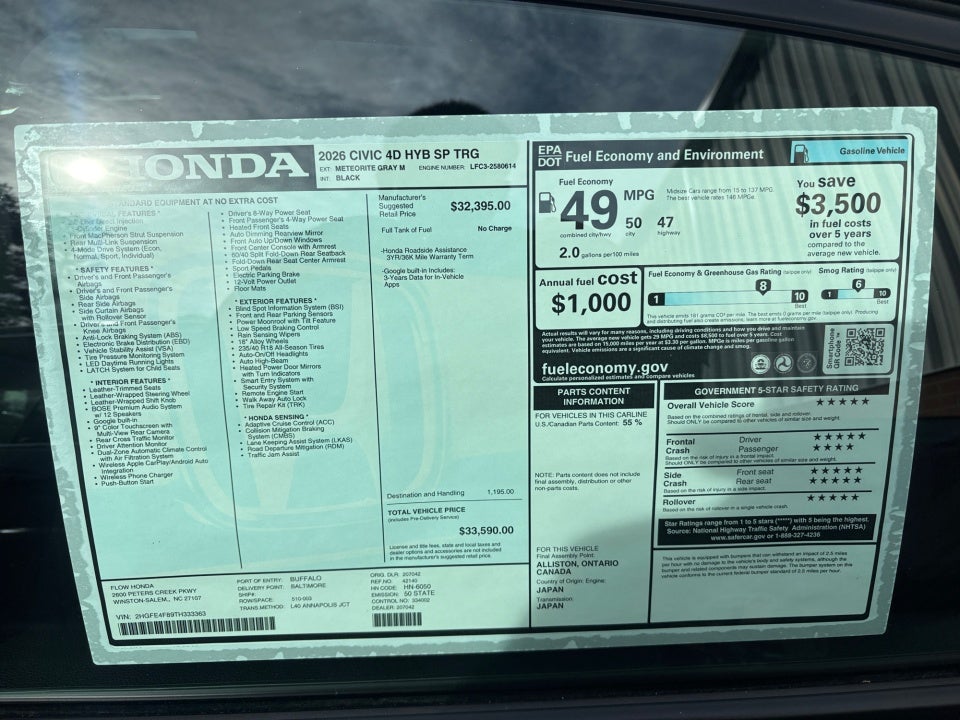 2026 Honda Civic Hybrid Sport