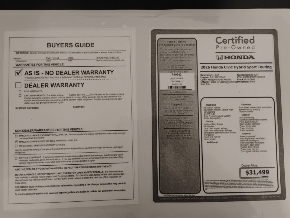 2026 Honda Civic Hybrid Sport Touring