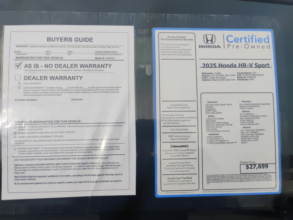 2025 Honda HR-V 2WD Sport