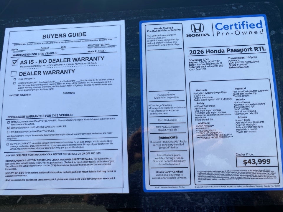 2026 Honda Passport AWD RTL