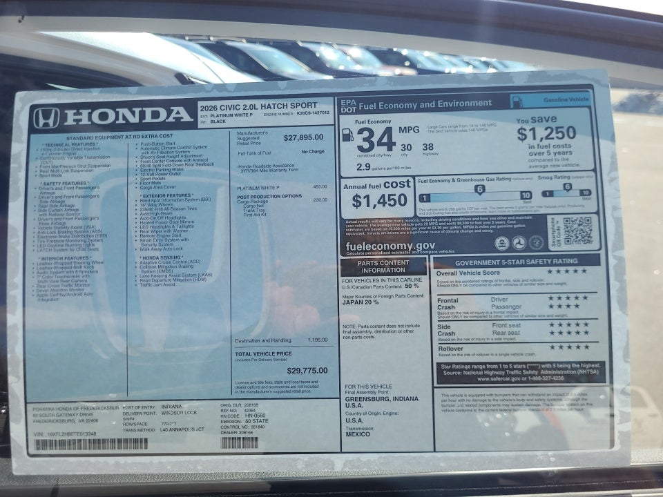 2026 Honda Civic Hatchback Sport