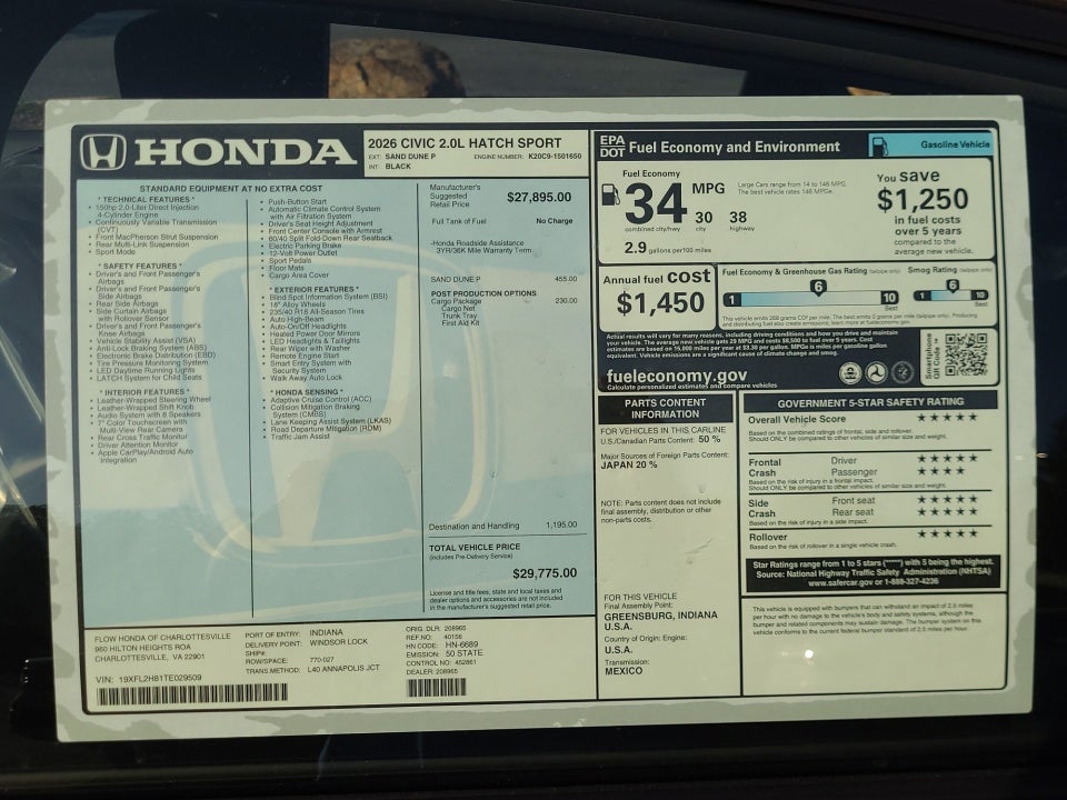 2026 Honda Civic Hatchback Sport