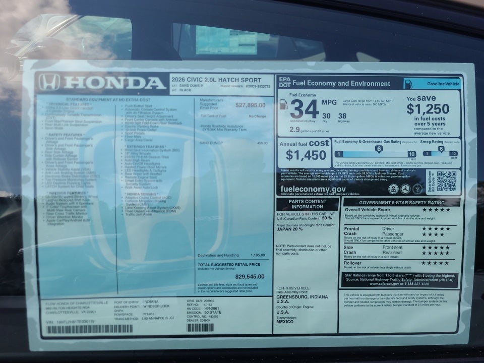 2026 Honda Civic Hatchback Sport