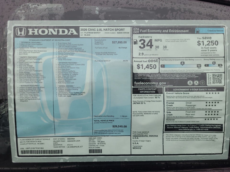 2026 Honda Civic Hatchback Sport
