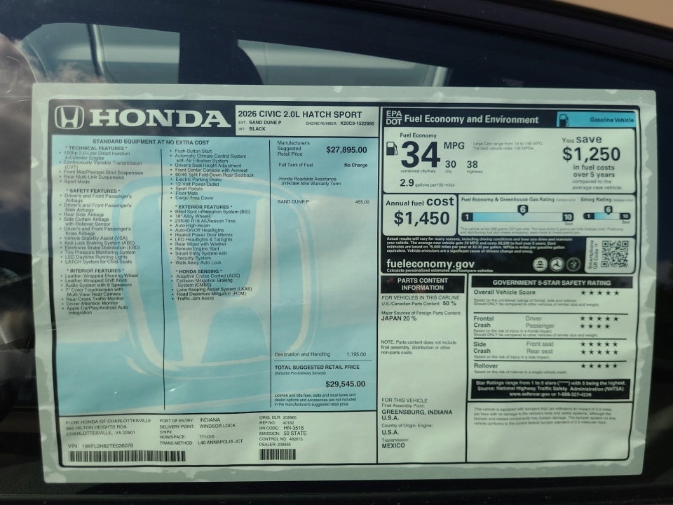 2026 Honda Civic Hatchback Sport