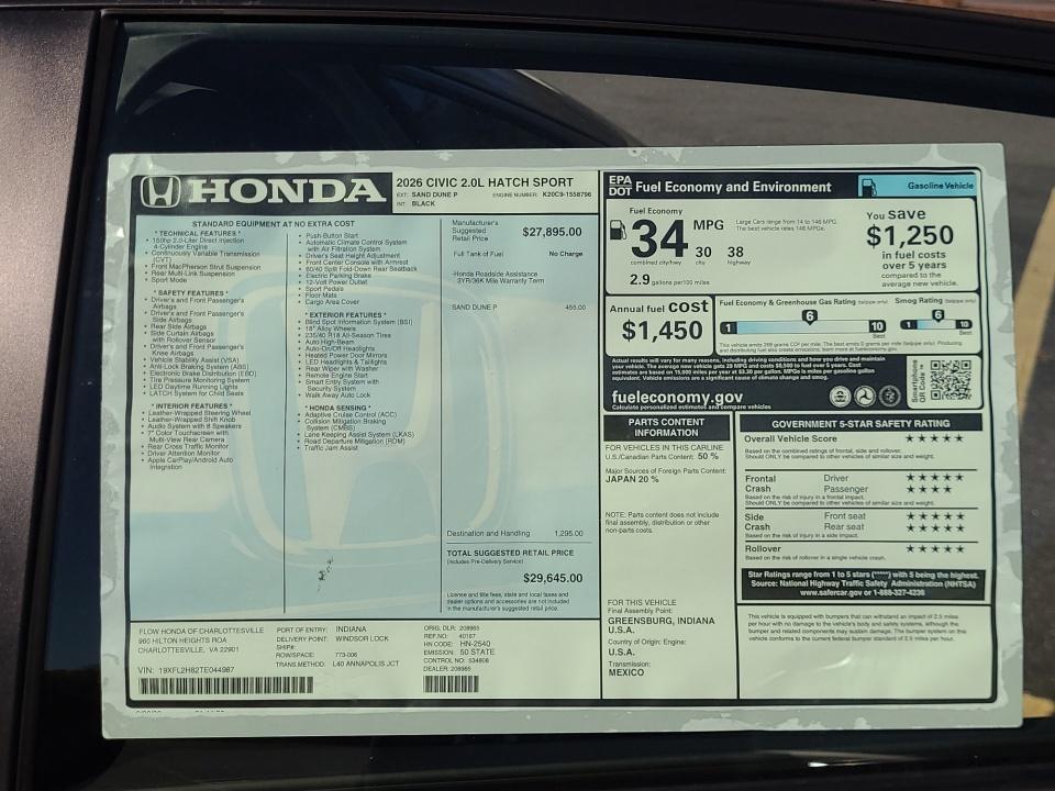 2026 Honda Civic Hatchback Sport