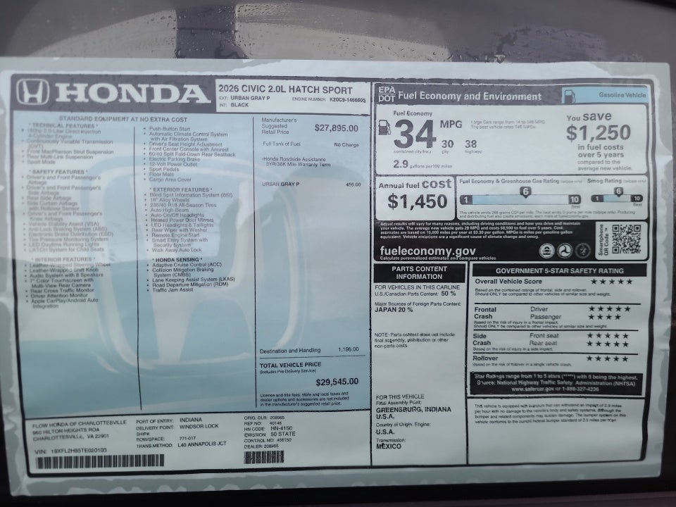 2026 Honda Civic Hatchback Sport