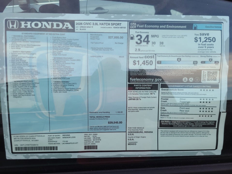 2026 Honda Civic Hatchback Sport