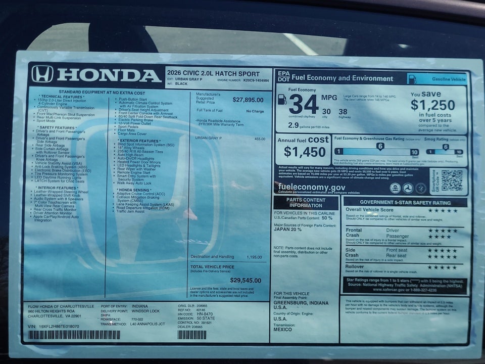 2026 Honda Civic Hatchback Sport