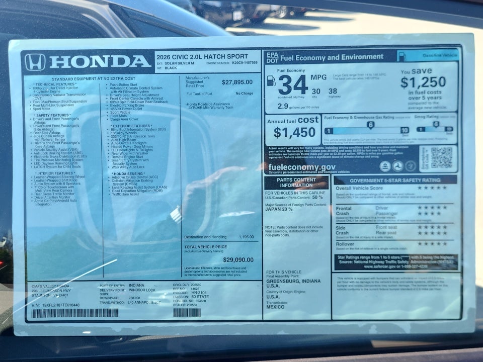 2026 Honda Civic Hatchback Sport