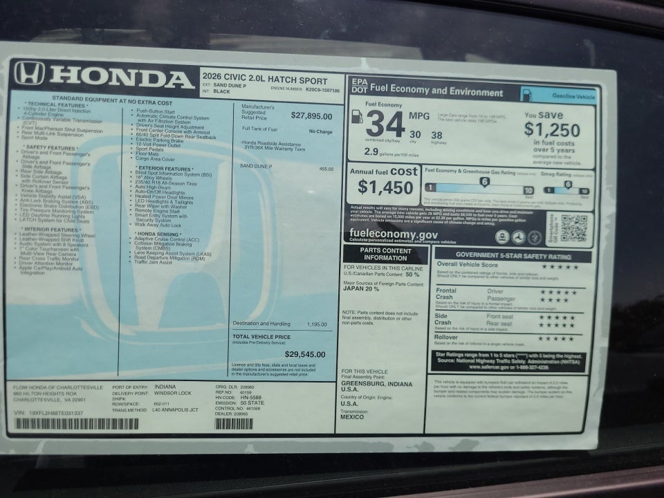 2026 Honda Civic Hatchback Sport