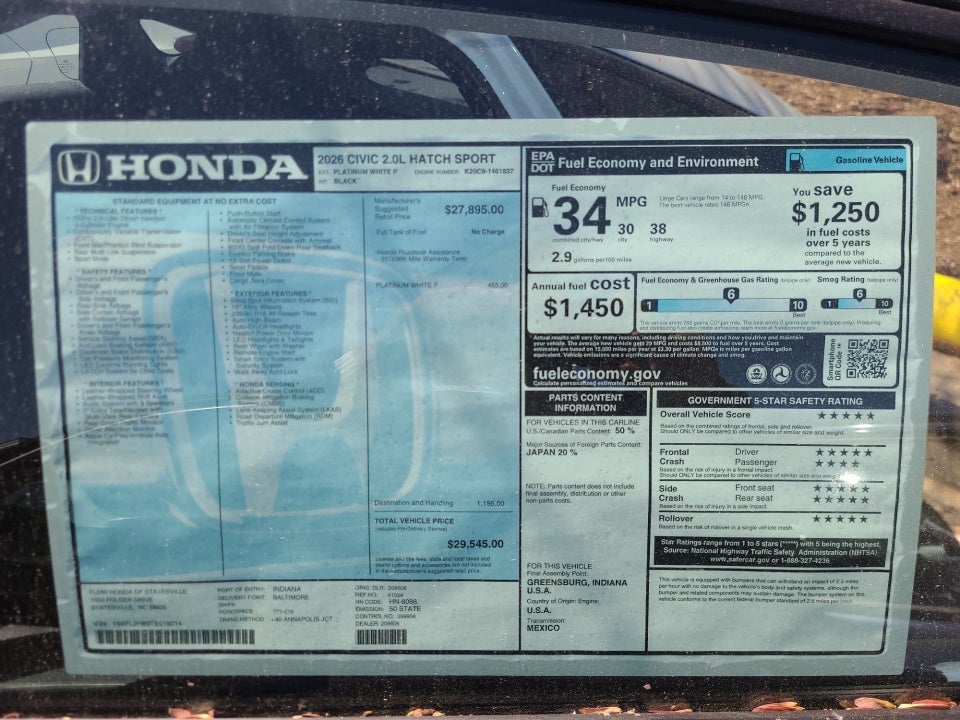 2026 Honda Civic Hatchback Sport