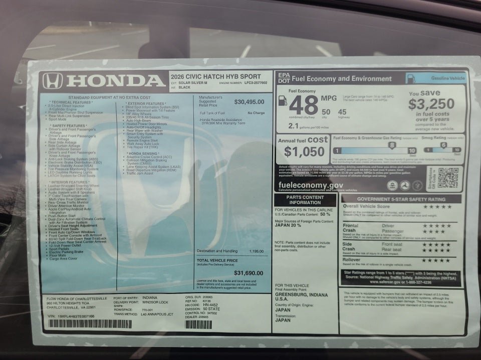 2026 Honda Civic Hybrid Sport