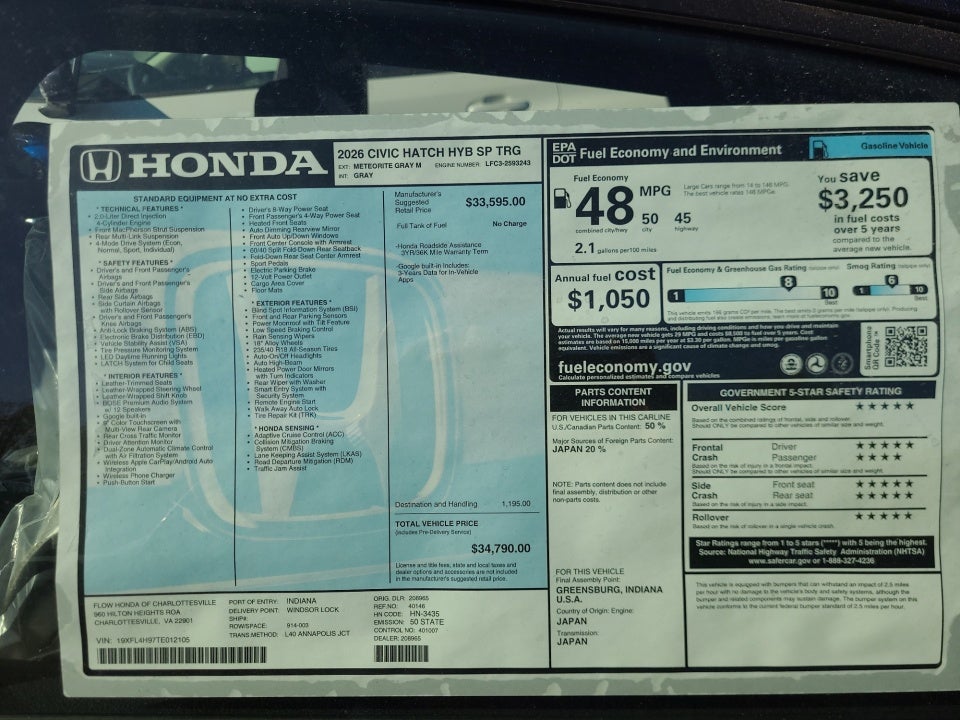 2026 Honda Civic Hybrid Sport Touring