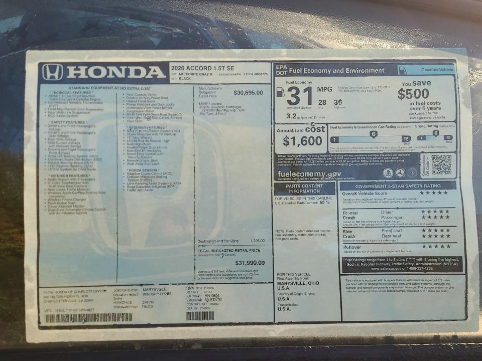 2026 Honda Accord Sedan SE