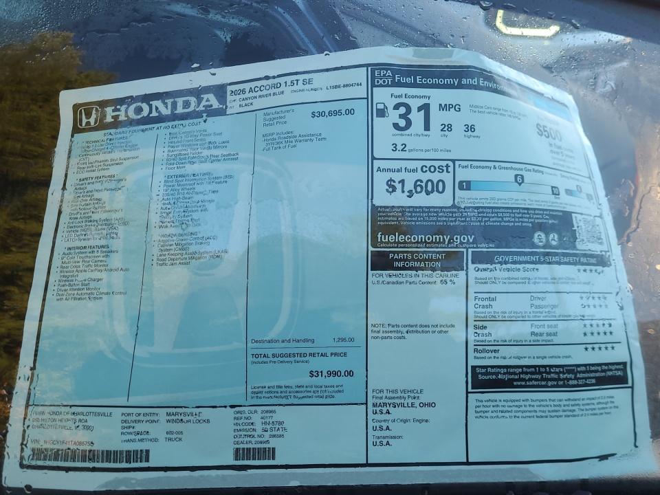 2026 Honda Accord Sedan SE