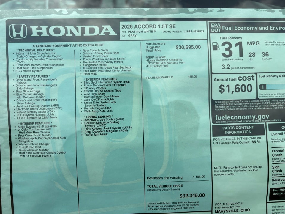 2026 Honda Accord SE - Photo 33