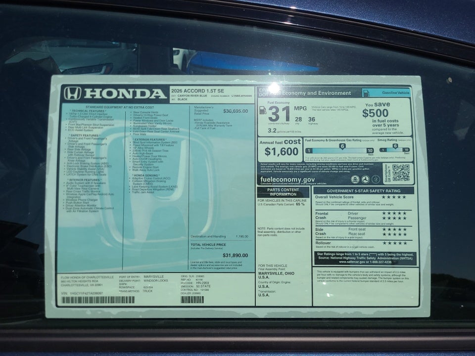 2026 Honda Accord Sedan SE