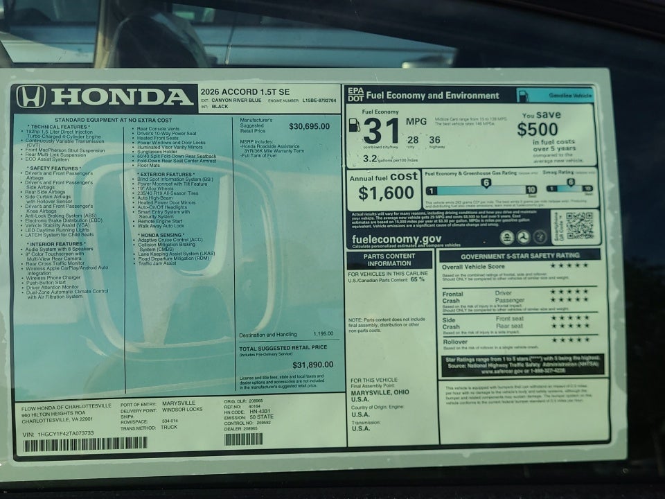 2026 Honda Accord Sedan SE