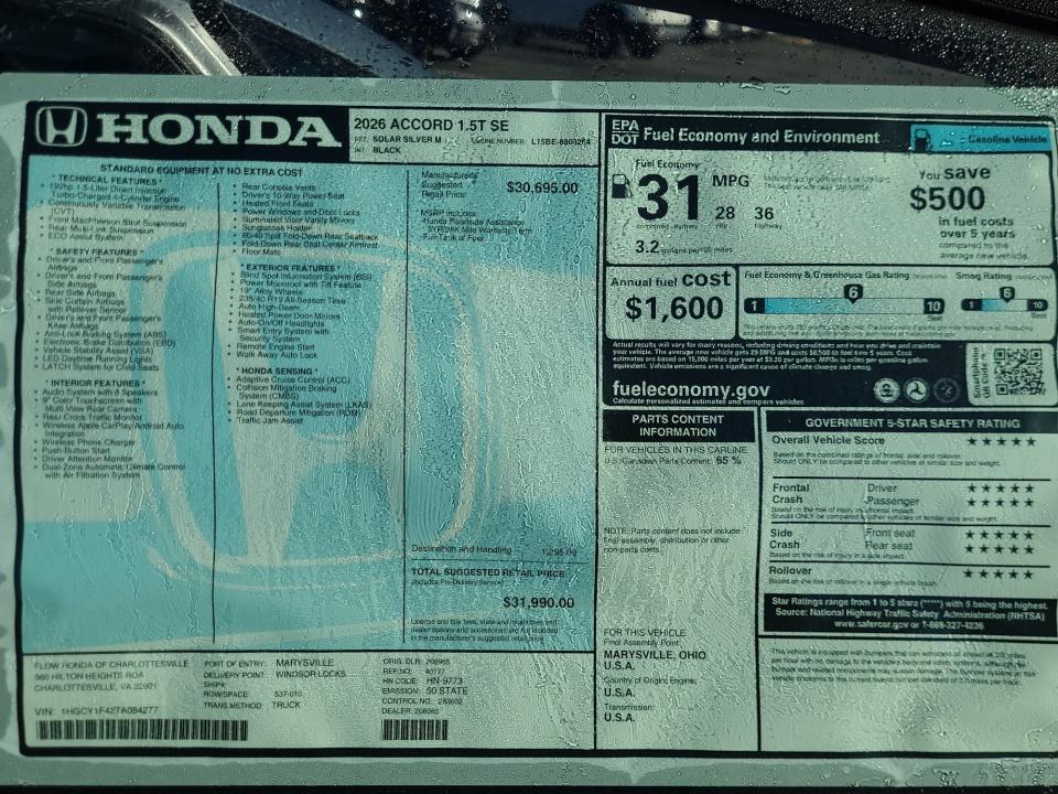 2026 Honda Accord Sedan SE