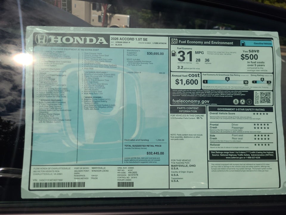 2026 Honda Accord Sedan SE