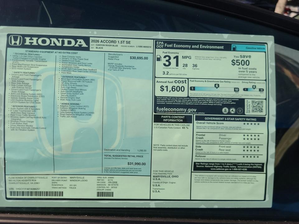 2026 Honda Accord Sedan SE