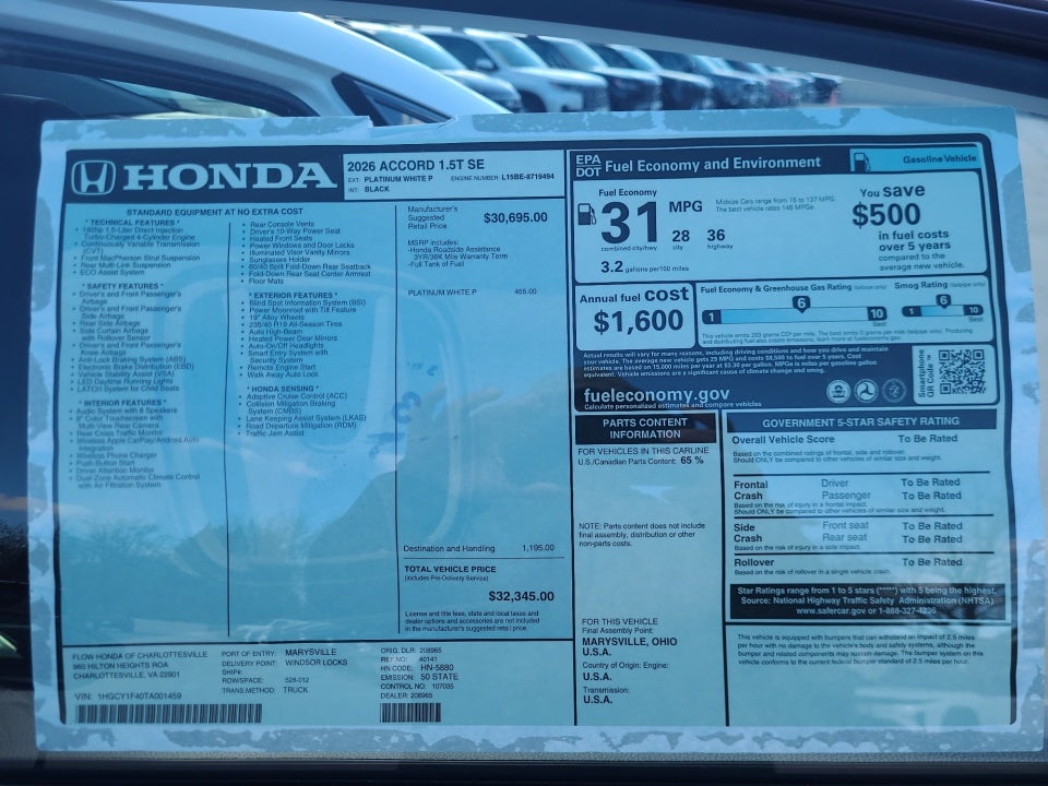 2026 Honda Accord Sedan SE