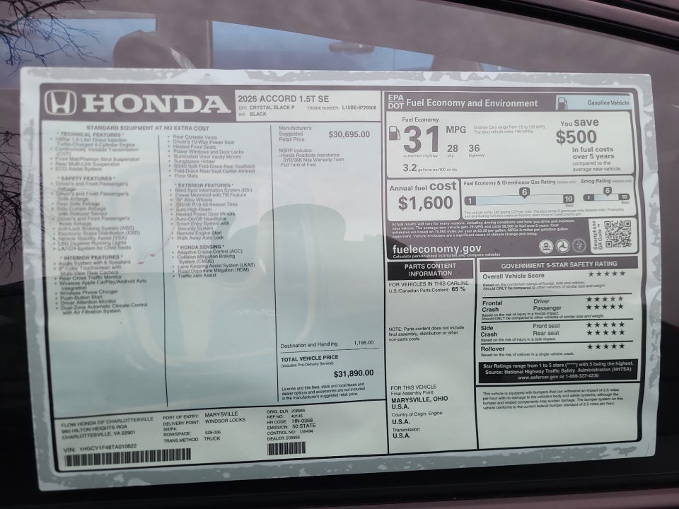 2026 Honda Accord Sedan SE