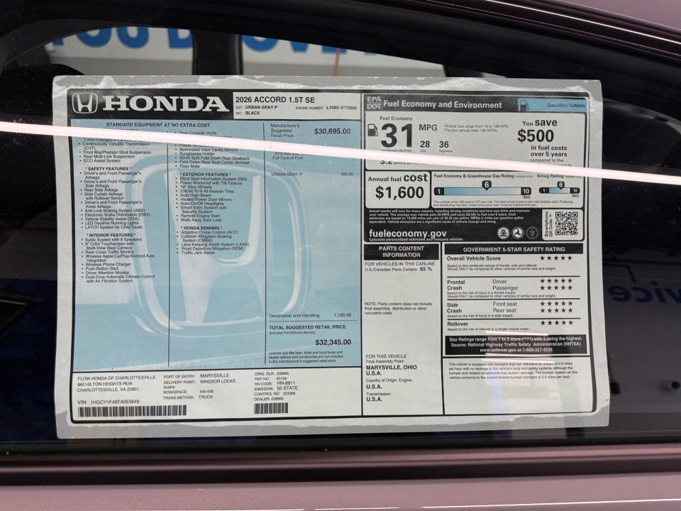 2026 Honda Accord Sedan SE