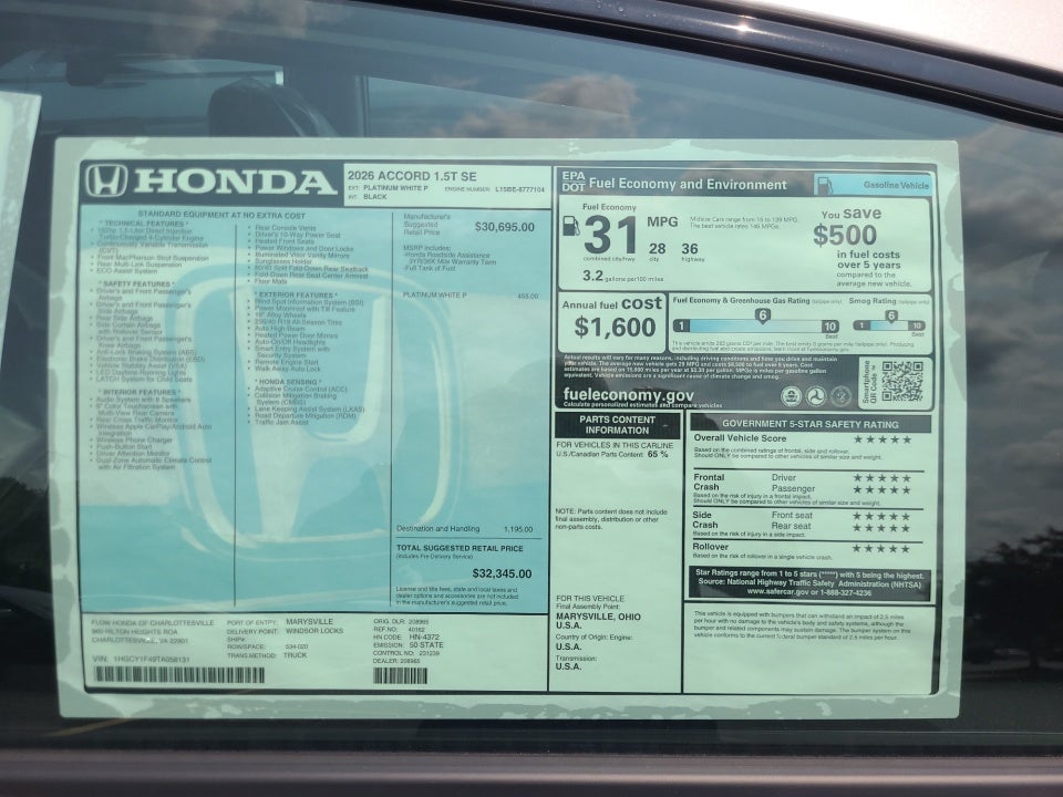 2026 Honda Accord Sedan SE