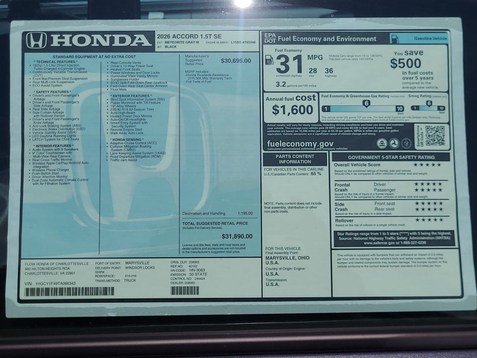 2026 Honda Accord Sedan SE